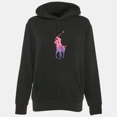 POLO RALPH LAUREN BLACK PRINTED COTTON HOODED SWEATSHIRT S