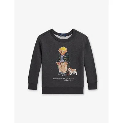 POLO RALPH LAUREN GREY BOYS' POLO BEAR HEATHERED-FLEECE COTTON-BLEND SWEATSHIRT
