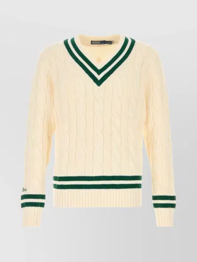 POLO RALPH LAUREN CABLE KNIT V-NECK SWEATER