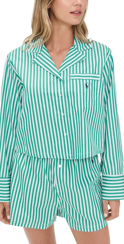 POLO RALPH LAUREN CROP TOP & BOXER PAJAMA SET WHITE CLOUD/VINE GREEN