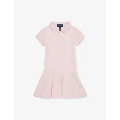 POLO RALPH LAUREN HINT OF PINK W/ WHITE GIRLS' LOGO-EMBROIDERED STRETCH-COTTON DRESS