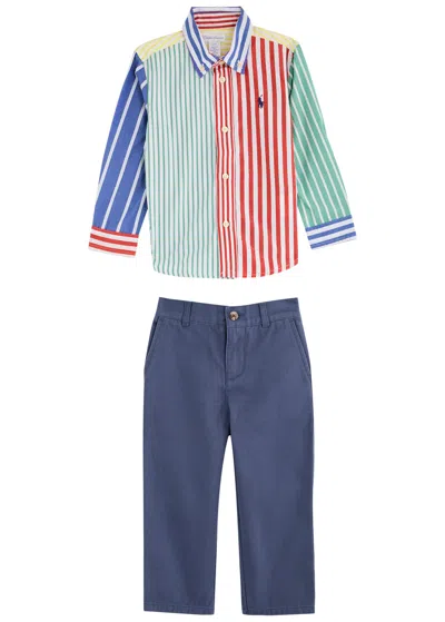 POLO RALPH LAUREN POLO RALPH LAUREN KIDS LOGO-EMBROIDERED COTTON SHIRT AND TROUSERS SET