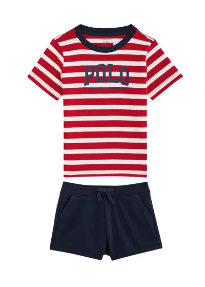 POLO RALPH LAUREN POLO RALPH LAUREN KIDS LOGO-PRINT COTTON AND COTTON-BLEND T-SHIRT AND SHORTS SET