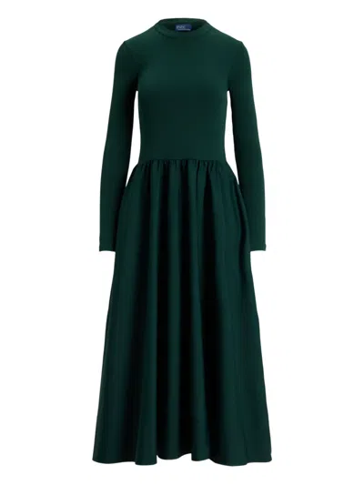 POLO RALPH LAUREN LONG-SLEEVE GATHERED MIDI DRESS