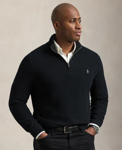POLO RALPH LAUREN MEN'S BIG & TALL MESH-KNIT COTTON QUARTER-ZIP SWEATER