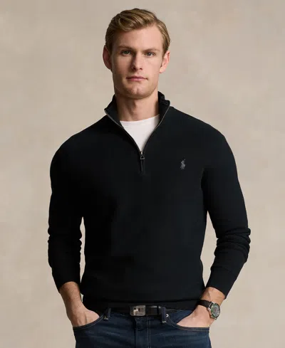 POLO RALPH LAUREN MEN'S MESH-KNIT COTTON QUARTER-ZIP SWEATER