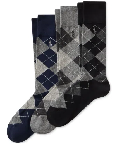 POLO RALPH LAUREN MEN'S SOCKS, EXTENDED SIZE ARGYLE DRESS MEN'S SOCKS 3-PACK