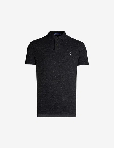 POLO RALPH LAUREN MENS BLACK MARL HEATHER SHORT-SLEEVED LOGO-EMBROIDERED CUSTOM-FIT COTTON-PIQUÉ POLO SHIRT XXL