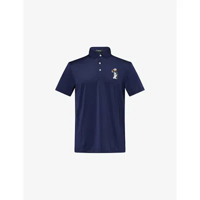 POLO RALPH LAUREN MENS NAVY RLX PERFORMANCE BEAR-EMBROIDERY STRETCH-WOVEN POLO SHIRT XL