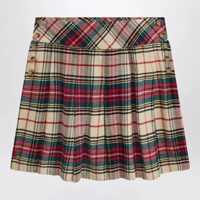 POLO RALPH LAUREN POLO RALPH LAUREN CREAM/RED COTTON TWILL TARTAN SKIRT
