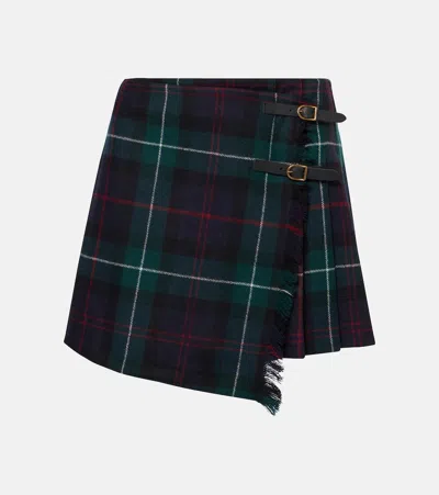 POLO RALPH LAUREN PLAID PLEATED WOOL TWILL WRAP SKIRT