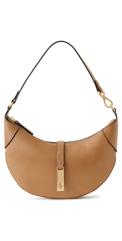 POLO RALPH LAUREN SMALL GRAIN POLO ID MINI SHOULDER BAG TAN