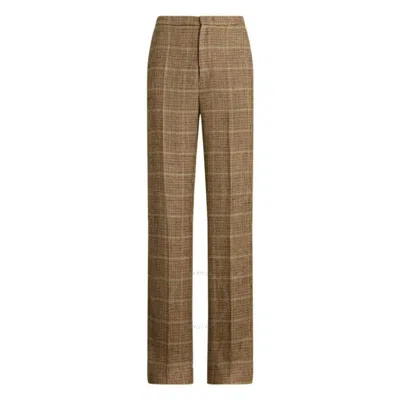 POLO RALPH LAUREN POLO RALPH LAUREN STRAIGHT-LEG PLAID LINEN-SILK TROUSER
