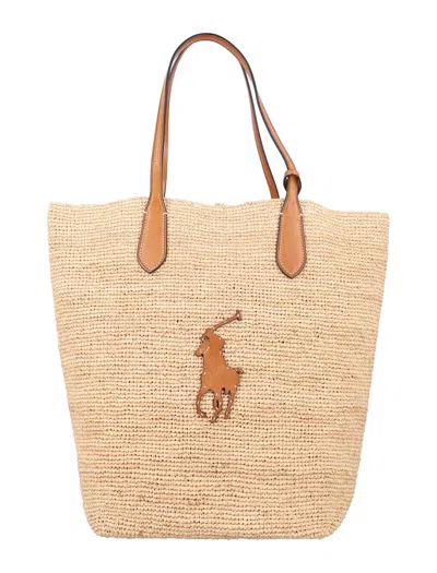 POLO RALPH LAUREN BIG PONY RAFFIA LARGE TOTE