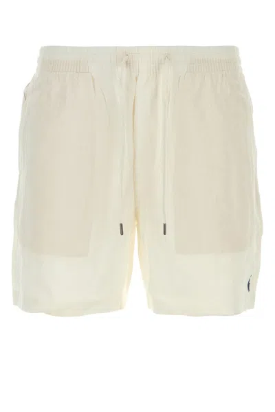 POLO RALPH LAUREN WHITE LINEN BERMUDA SHORTS