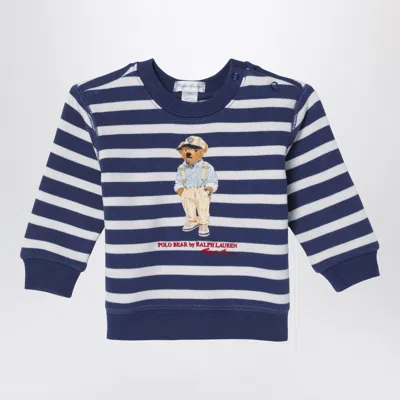 POLO RALPH LAUREN WHITE/NAVY BLUE STRIPED SWEATSHIRT WITH PRINT