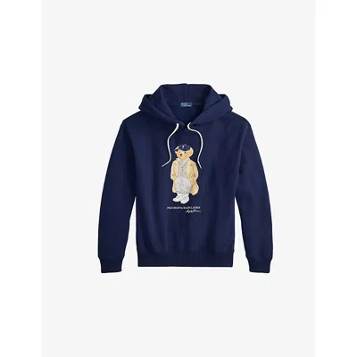 POLO RALPH LAUREN WOMENS NEWPORT NAVY POLO BEAR FLEECE COTTON HOODY XS