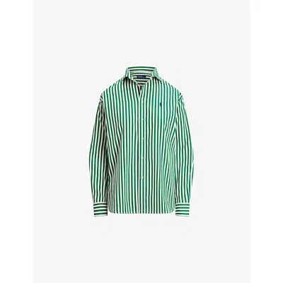 POLO RALPH LAUREN WOMENS 1323D GREEN GRASS/WHITE STRIPED OXFORD COTTON SHIRT XS