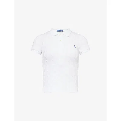 POLO RALPH LAUREN WOMENS WHITE CABLE-KNIT SHORT-SLEEVES COTTON-KNIT POLO SHIRT XL