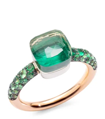 POMELLATO MIXED GOLD, PRASIOLITE, MALACHITE AND TSAVORITE NUDO PETIT RING