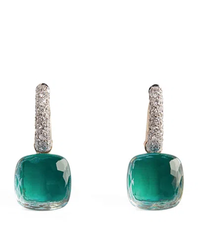 POMELLATO WHITE GOLD, DIAMOND, BLUE TOPAZ AND AGATE NUDO CLASSIC DROP EARRINGS