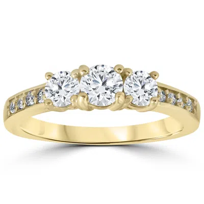 POMPEII3 1 1/2 CTTW DIAMOND 3-STONE ENGAGEMENT ANNIVERSARY RING 14K YELLOW GOLD