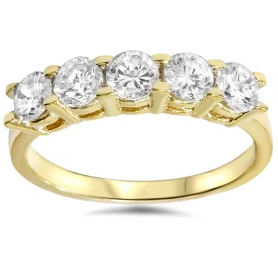 POMPEII3 1 1/4CT DIAMOND WEDDING 14K YELLOW GOLD ANNIVERSARY RING 5-STONE HIGH POLISHED