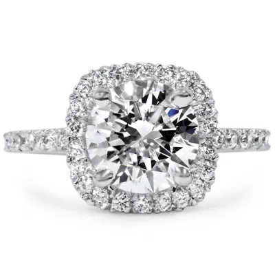POMPEII3 1 3/4 CT HALO DIAMOND ENGAGEMENT RING ROUND CUT 14K WHITE GOLD