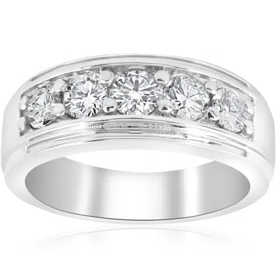 POMPEII3 1 CT MENS DIAMOND FIVE STONE WEDDING RING 10K WHITE GOLD