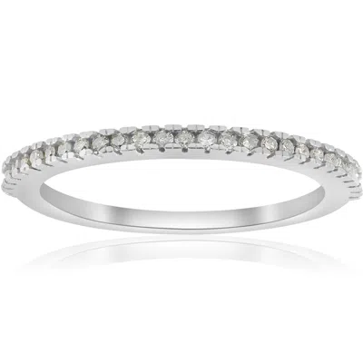 POMPEII3 1/10CT PAVE DIAMOND WEDDING RING 10K WHITE GOLD STACKABLE WOMENS THIN BAND