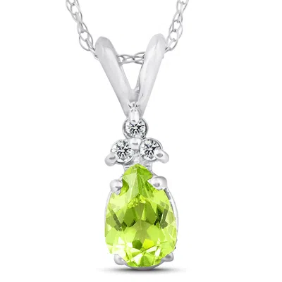 POMPEII3 1/2CT PEAR PERIDOT & DIAMOND SOLITAIRE PENDANT 14K WHITE GOLD WITH 18" CHAIN