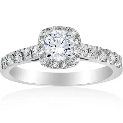POMPEII3 1CT CUSHION HALO DIAMOND ENGAGEMENT RING 14K WHITE GOLD