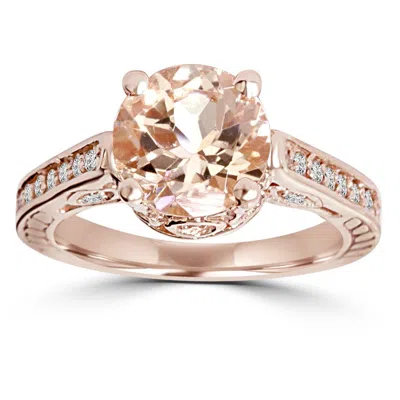 POMPEII3 2 CARAT MORGANITE & DIAMOND VINTAGE ENGAGEMENT RING 14K ROSE GOLD