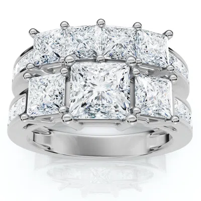 POMPEII3 3 1/2CT PRINCESS CUT DIAMOND ENGAGEMENT RING SET 14K GOLD OR PLATINUM LAB GROWN
