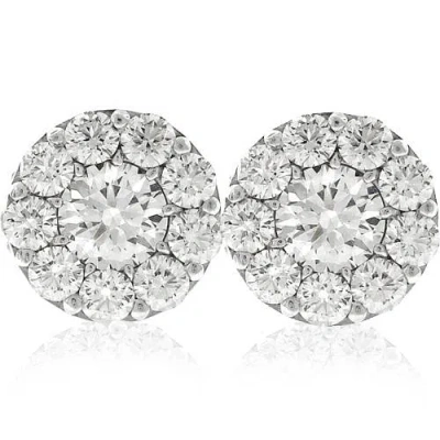 POMPEII3 3CT HALO DIAMOND STUDS 14K WHITE GOLD