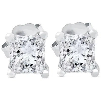 POMPEII3 .65 CT PRINCESS CUT DIAMOND STUDS 14K WHITE GOLD ENHANCED