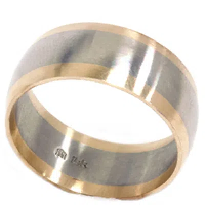 POMPEII3 8MM SATIN FINISH MENS TWO TONE WEDDING BAND 14K WHITE YELLOW GOLD RING