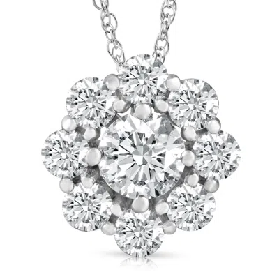 POMPEII3 VS 3 CT DIAMOND & MOISSANITE HALO PENDANT 14K WHITE GOLD 18" LAB GROWN NECKLACE