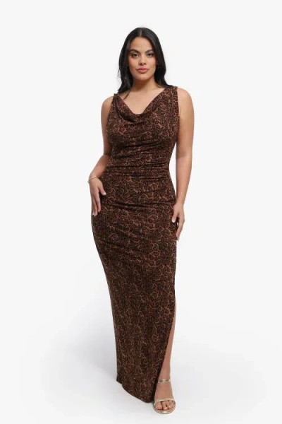 POPILUSH POPILUSH SHAPEWEAR COWL NECK LEOPARD RUCHED SCULPTING MAXI DRESS