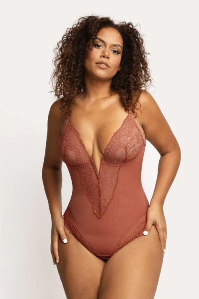 POPILUSH POPILUSH SHAPEWEAR LACE DEEP V-NECK SCULPTING THONG BODYSUIT