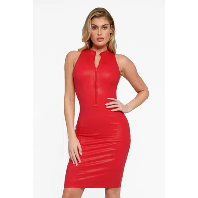 POPILUSH POPILUSH SHAPEWEAR SCULPTING FAUX LEATHER ZIP FRONT MIDI DRESS