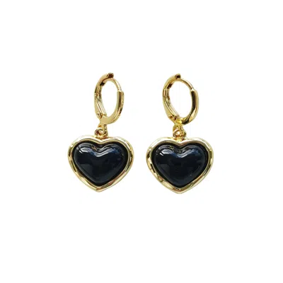 POPORCELAIN WOMEN'S BLACK / GOLD PORCELAIN BLACK HEART DROP EARRINGS