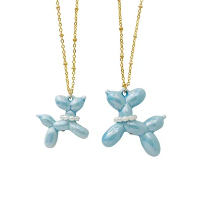 POPORCELAIN WOMEN'S BLUE / GOLD BABY BLUE PORCELAIN BALLOON DOGGIE NECKLACE