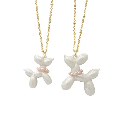 POPORCELAIN WOMEN'S WHITE / GOLD PEARLY WHITE PORCELAIN BALLOON DOGGIE NECKLACE