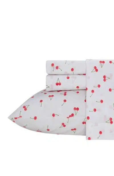 POPPY & FRITZ POPPY AND FRITZ CHERRY PRINT 200 THREAD COUNT COTTON PERCALE SHEET SET