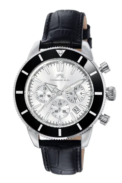 PORSAMO BLEU BRANDON MEN'S LEATHER SILVER AND BLACK WATCH 1012BBRL