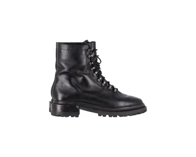 PORTE & PAIRE RIBBED-KNIT TRIMMED COMBAT BOOTS IN BLACK LEATHER