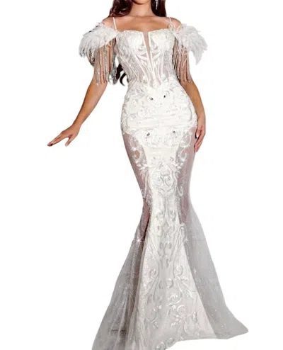 PORTIA AND SCARLETT OFF-SHOULDER GLITTER DRESS IN WHITE