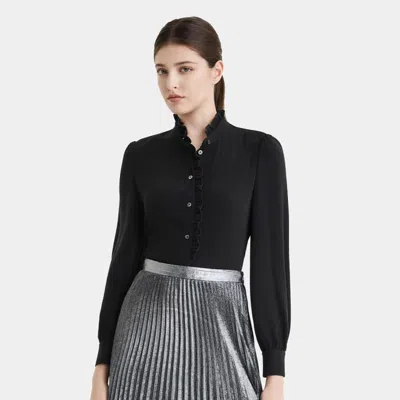 PORTS 1961 PORTS 宝姿女装优雅百搭通勤搭配木耳边时尚长袖纯色衬衫