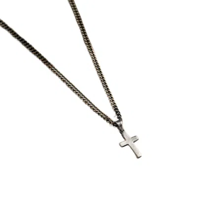 POSH TOTTY DESIGNS BLACK MEN'S OXIDISED SILVER SMALL CROSS NECKLACE